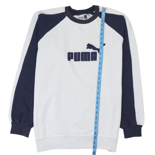 Puma Men's White Navy Pullover Sweatshirt L Logo Sports Fleece
