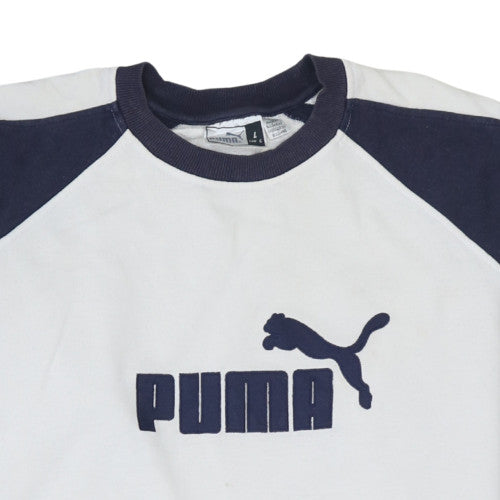 Puma Men's White Navy Pullover Sweatshirt L Logo Sports Fleece