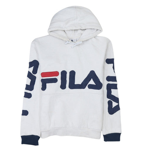 FILA Women's White Hoodie Small Pullover Logo Cotton Blend
