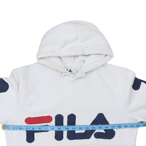 FILA Women's White Hoodie Small Pullover Logo Cotton Blend