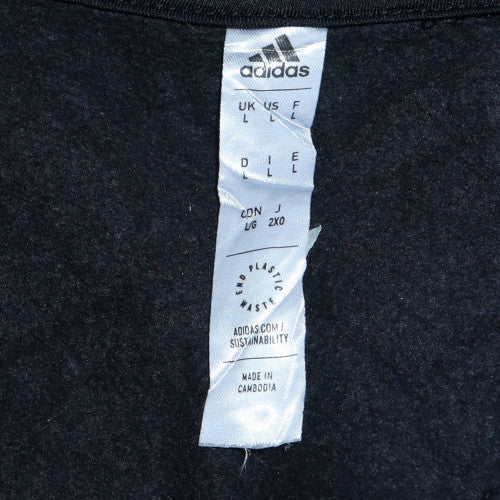 Adidas Men’s Black Pullover Hoodie L Sports Graphic Fleece Sweatshirt