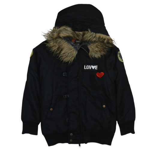 Colloseum Womens Black S Hooded Puffer Jacket with Faux Fur Trim