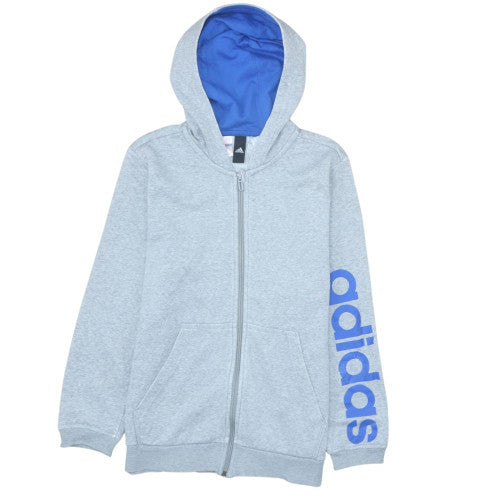 Adidas Boys Grey Full Zip Hoodie 13-14 Years L Logo Sportswear