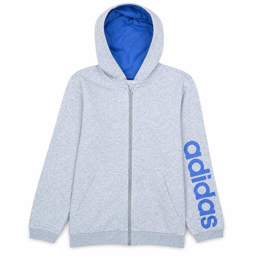 Adidas Boys Grey Full Zip Hoodie 13-14 Years L Logo Sportswear