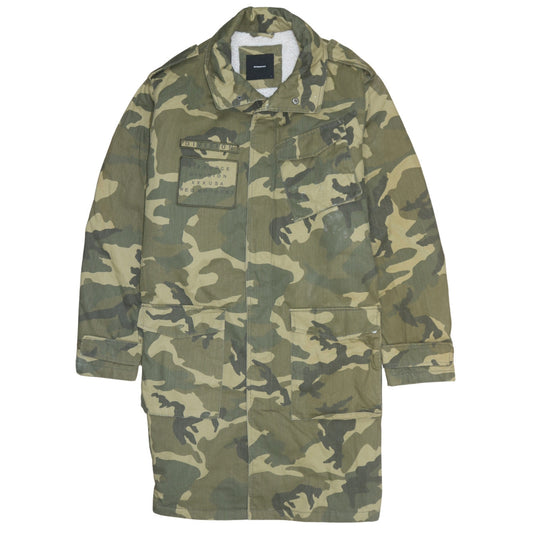 Reserved Men's Green Camouflage Military Long Coat Size L
