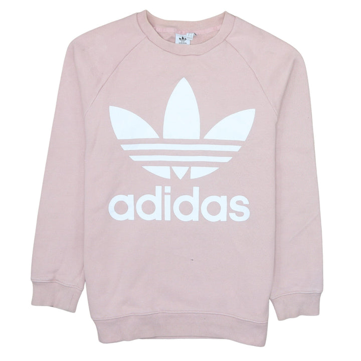 Adidas Womens Pink Crew Neck Logo Pullover Sweatshirt Size 10