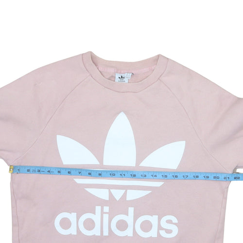 Adidas Womens Pink Crew Neck Logo Pullover Sweatshirt Size 10