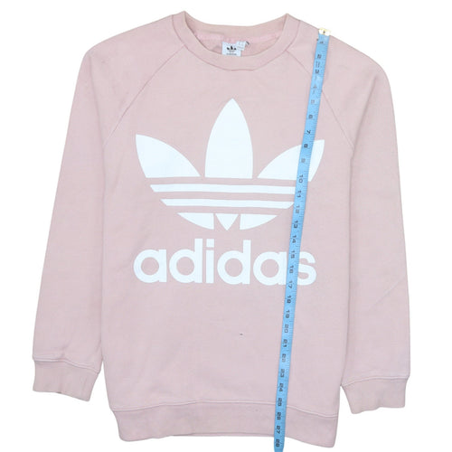 Adidas Womens Pink Crew Neck Logo Pullover Sweatshirt Size 10