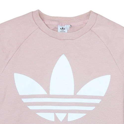 Adidas Womens Pink Crew Neck Logo Pullover Sweatshirt Size 10