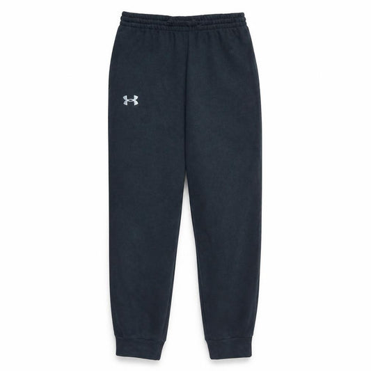 Front view of Under Armour boys’ black jogger trousers, size 12-13, years fleece activewear