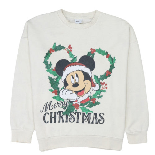 Disney Women Ivory Christmas Sweatshirt M Mickey Mouse Glitter Pullover
