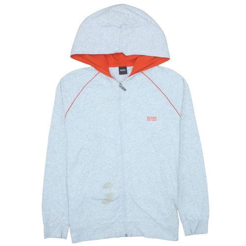 Hugo Boss Men Grey Full Zip Hoodie Size L Cotton Regular Fit