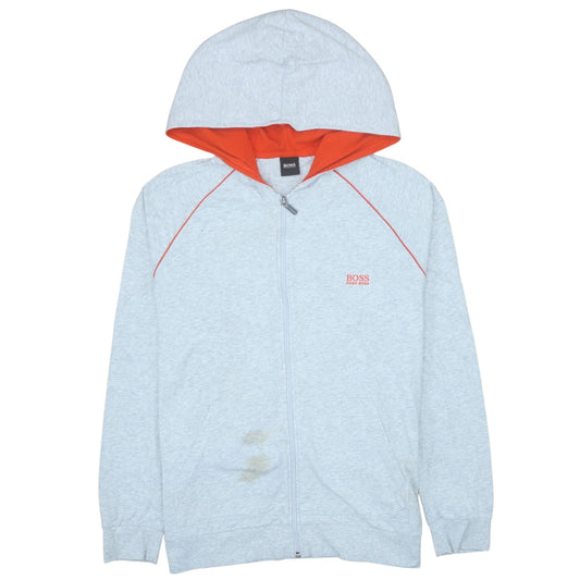 Hugo Boss Men Grey Full Zip Hoodie Size L Cotton Regular Fit