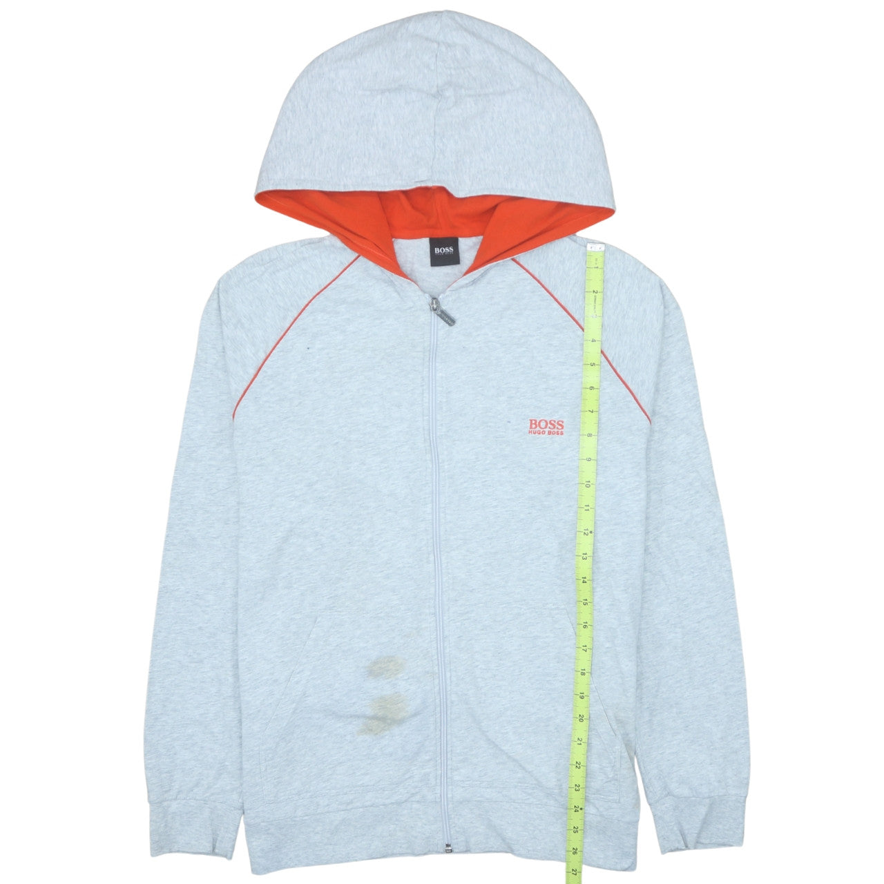 Hugo Boss Men Grey Full Zip Hoodie Size L Cotton Regular Fit