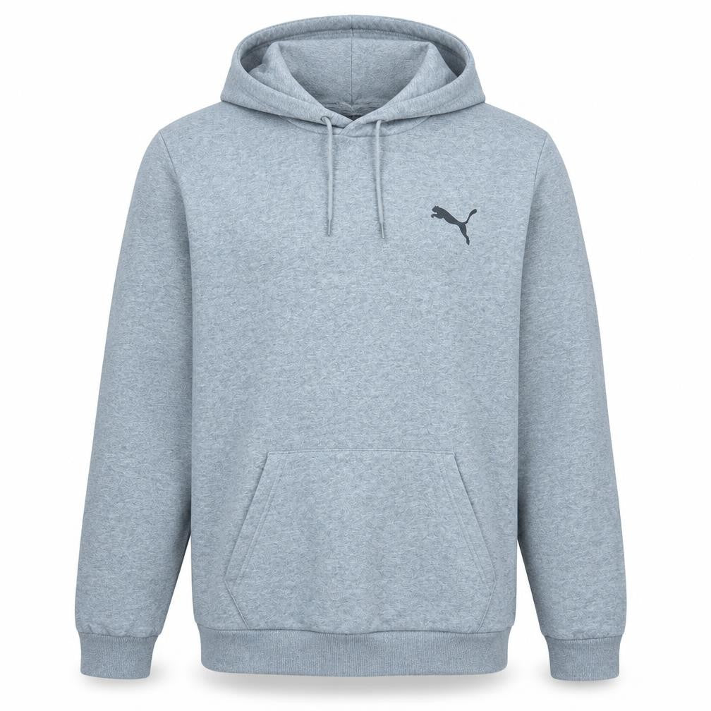 Front view of Puma Men's Grey Pullover Hoodie 2XL Regular Fit Logo Fleece Sweatshirt