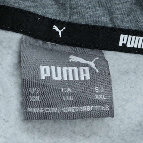 Puma Men's Grey Pullover Hoodie 2XL Regular Fit Logo Fleece Sweatshirt
