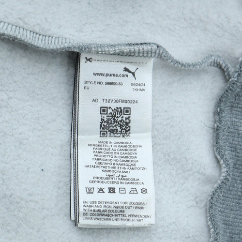 Puma Men's Grey Pullover Hoodie 2XL Regular Fit Logo Fleece Sweatshirt