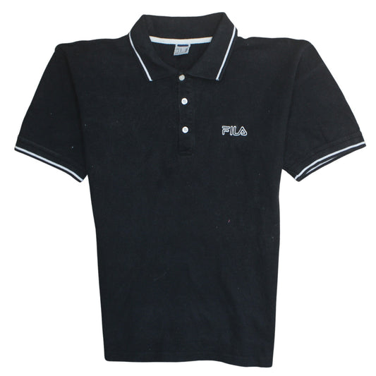 FILA Men's Black Regular Fit Cotton Short Sleeve Polo Shirt M