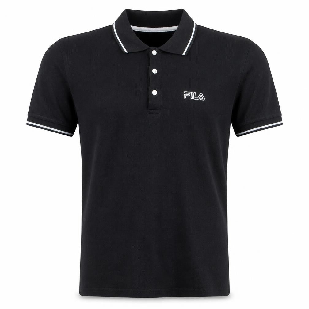 FILA Men's Black Regular Fit Cotton Short Sleeve Polo Shirt M