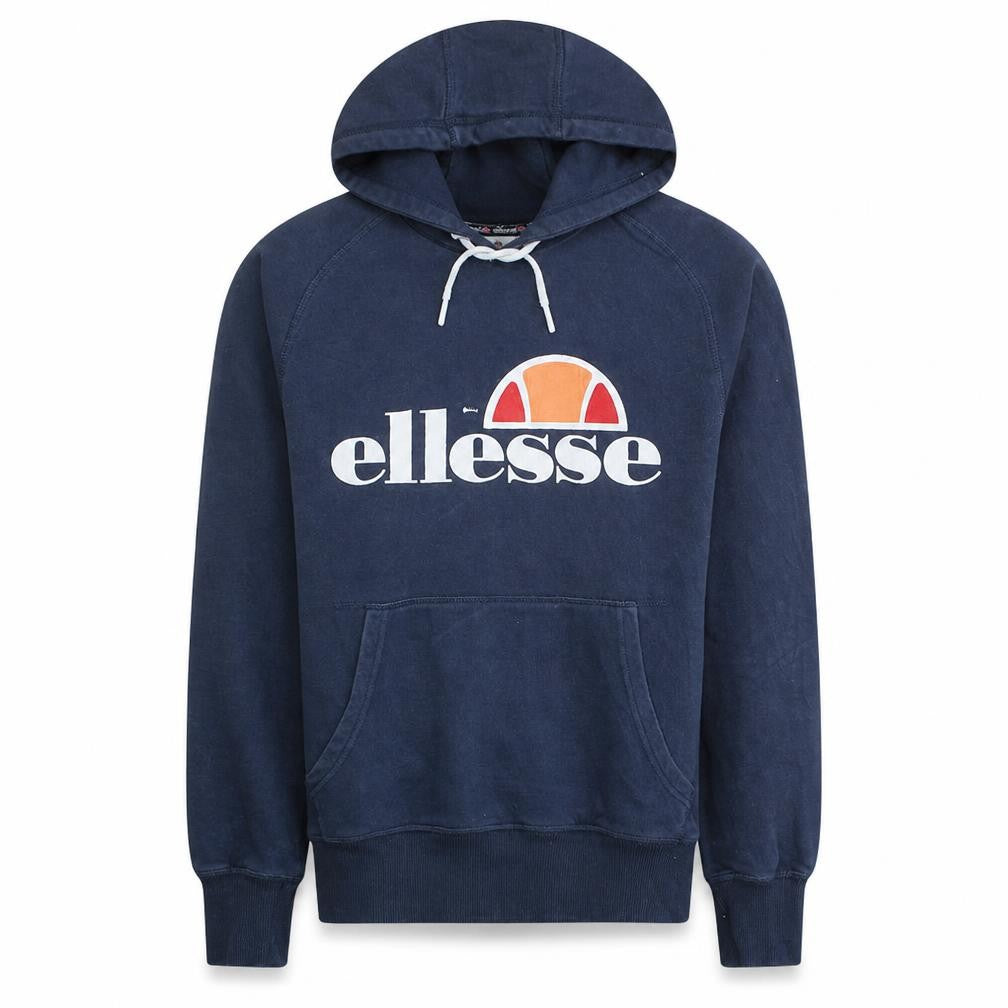 Front view of Ellesse Men’s Blue XS Pullover Hoodie Graphic Logo Sportswear