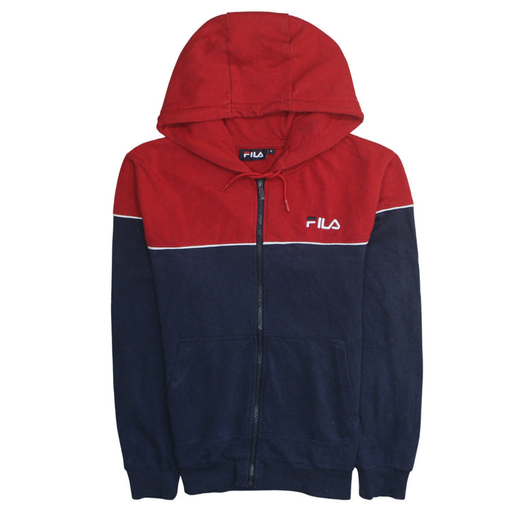 FILA Mens Red Navy Full Zip Hoodie Size M Colour Block Logo Sweatshirt