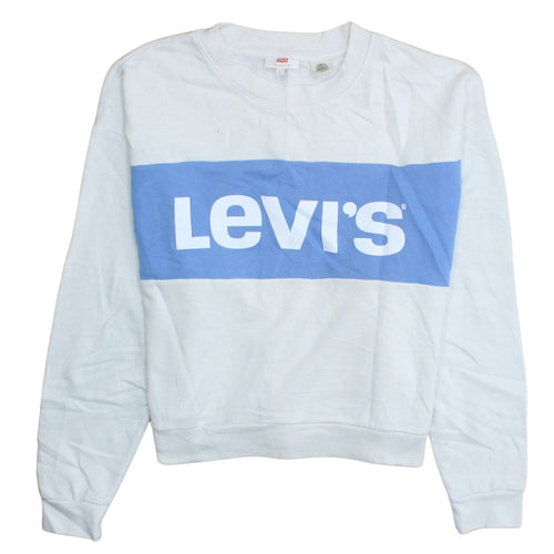 Levi's Women's White Blue Logo Crew Neck Pullover Sweatshirt Size S