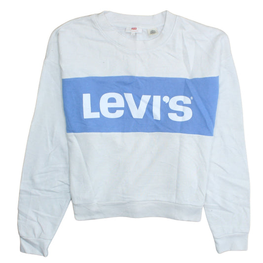 Levi's Women's White Blue Logo Crew Neck Pullover Sweatshirt Size S