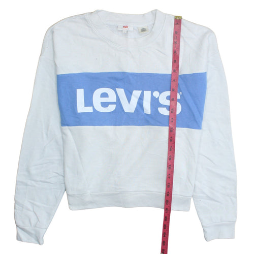 Levi's Women's White Blue Logo Crew Neck Pullover Sweatshirt Size S