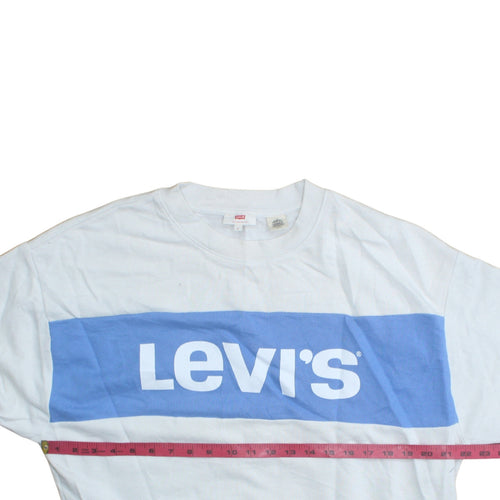Levi's Women's White Blue Logo Crew Neck Pullover Sweatshirt Size S