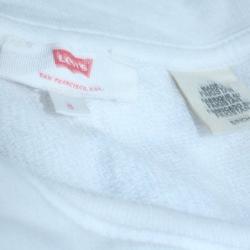 Levi's Women's White Blue Logo Crew Neck Pullover Sweatshirt Size S