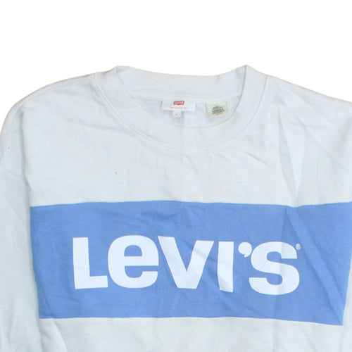Levi's Women's White Blue Logo Crew Neck Pullover Sweatshirt Size S