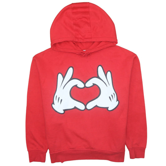 Disney Primark Women Red Hoodie Medium Graphic Print Heart Hands Pullover