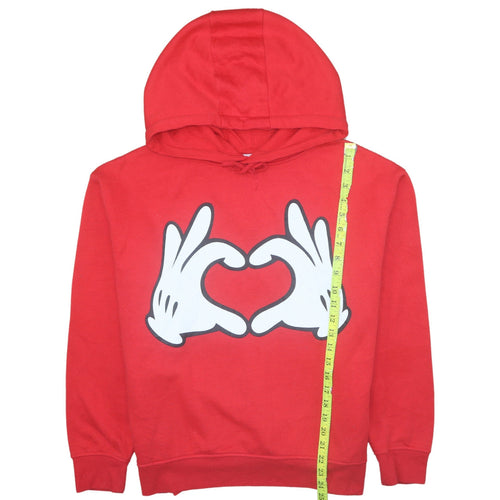 Disney Primark Women Red Hoodie Medium Graphic Print Heart Hands Pullover