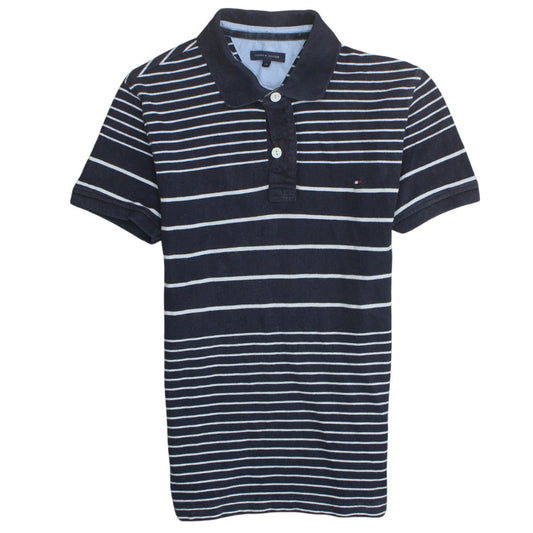 Tommy Hilfiger Womens Blue Striped Polo Shirt Size 14 Cotton