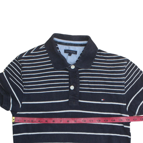 Tommy Hilfiger Womens Blue Striped Polo Shirt Size 14 Cotton