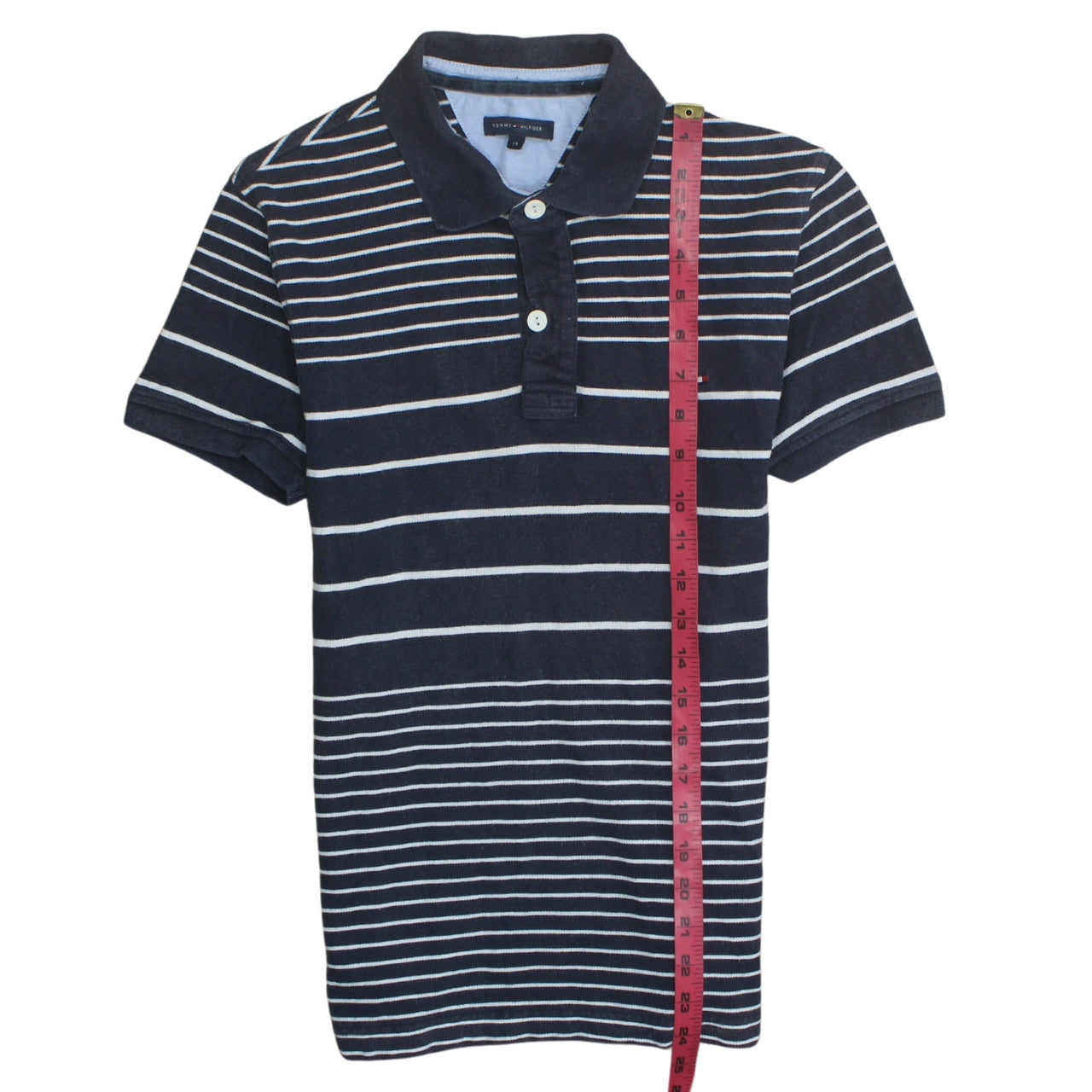 Tommy Hilfiger Womens Blue Striped Polo Shirt Size 14 Cotton