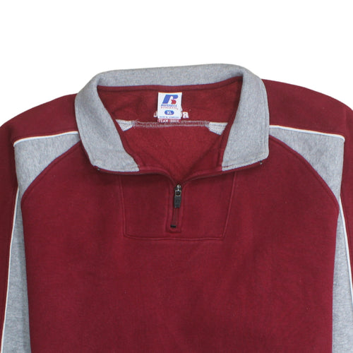 Russell Athletic Men’s Red Grey XL 1/4 Zip Fleece Sweatshirt