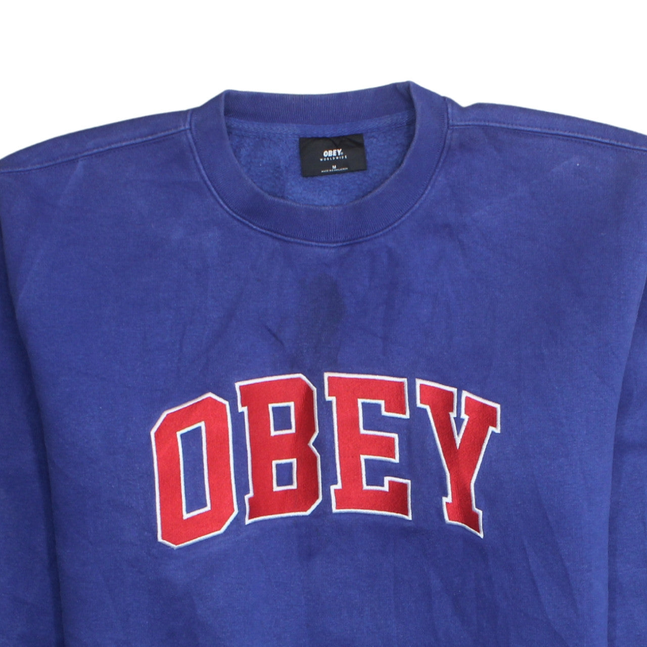 Obey Men's Blue Pullover Sweatshirt Medium Crew Neck Logo Fleece