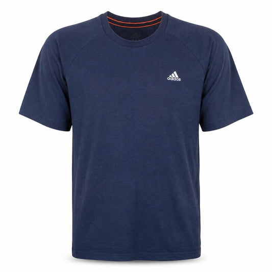 Front view of Adidas Men Blue Cotton Crew Neck Sports T-Shirt, size L