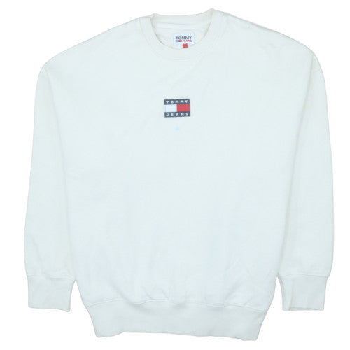 Tommy Jeans Men's White Pullover Sweatshirt Size M Logo Crew Neck