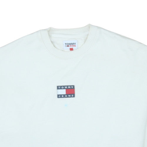 Tommy Jeans Men's White Pullover Sweatshirt Size M Logo Crew Neck