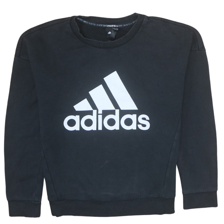 Adidas Womens Black Crew Neck Logo Pullover Sweatshirt Size M