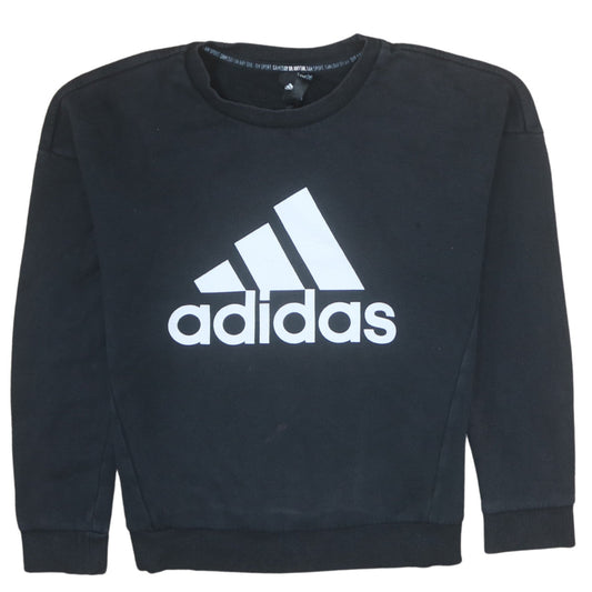 Adidas Womens Black Crew Neck Logo Pullover Sweatshirt Size M