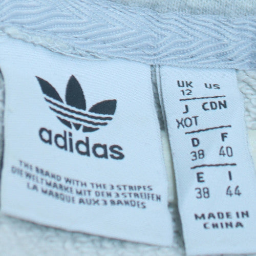 Adidas Women Grey Hooded Pullover Hoodie UK 12 Cotton Blend