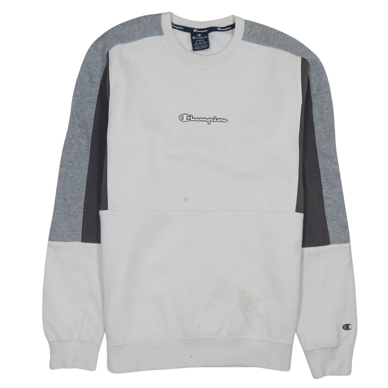 Champion Men's White Pullover Sweatshirt Large Crew Neck Logo Fleece