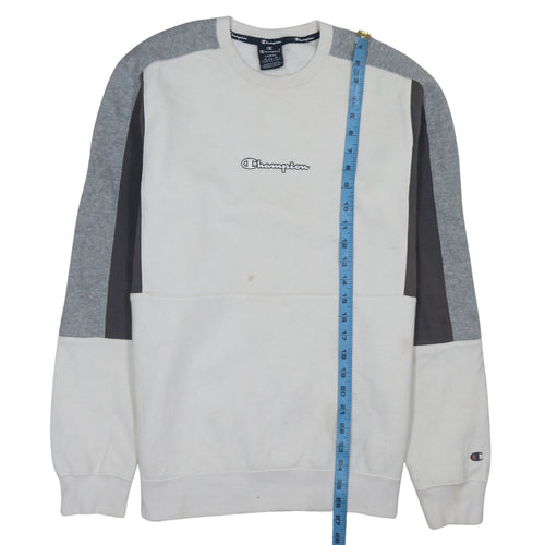Champion Men's White Pullover Sweatshirt Large Crew Neck Logo Fleece
