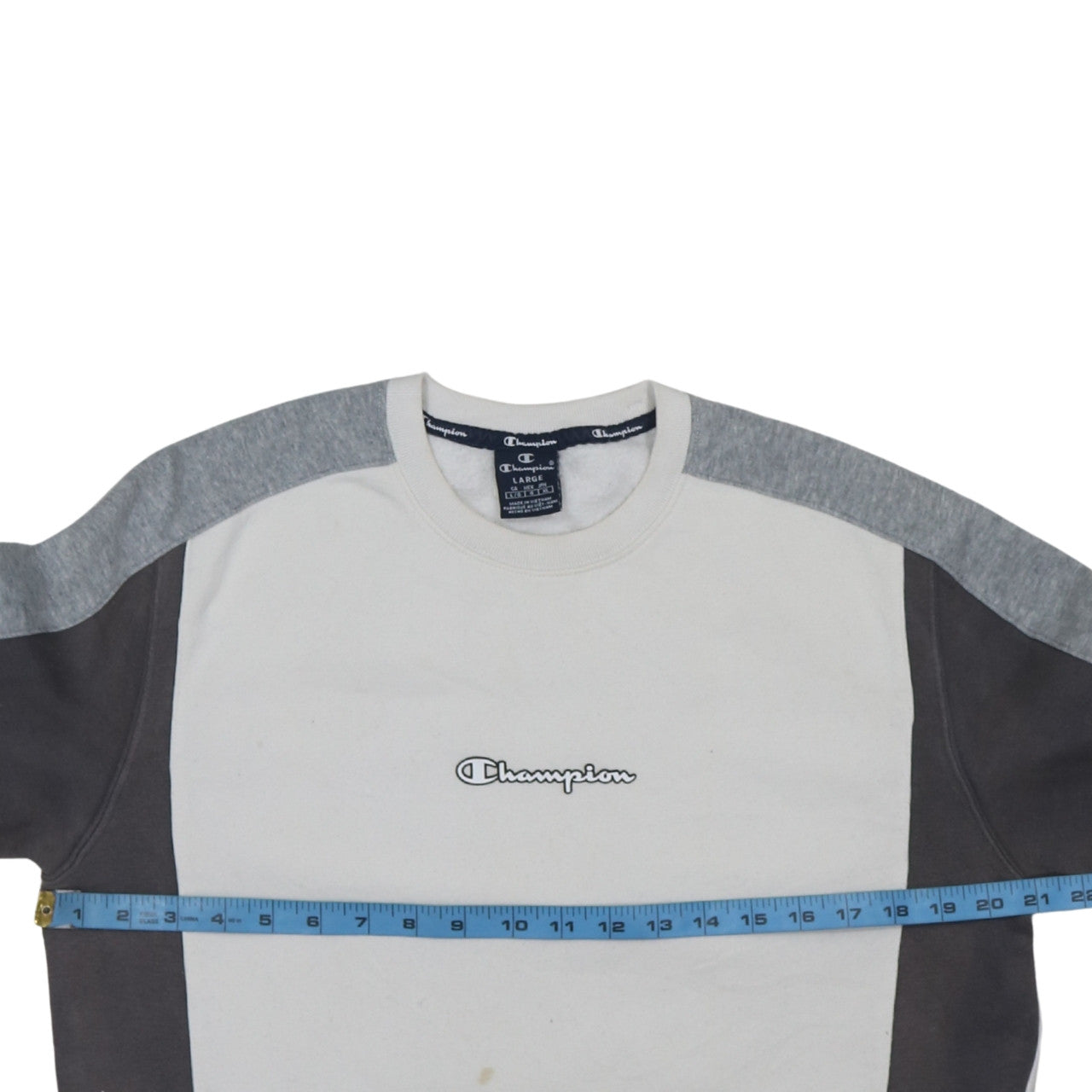 Champion Men's White Pullover Sweatshirt Large Crew Neck Logo Fleece