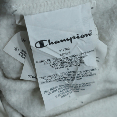 Champion Men's White Pullover Sweatshirt Large Crew Neck Logo Fleece