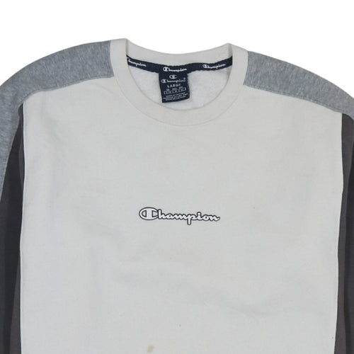 Champion Men's White Pullover Sweatshirt Large Crew Neck Logo Fleece