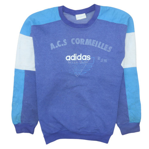Adidas Women Blue Colourblock Crew Neck Pullover Sweatshirt Size 8